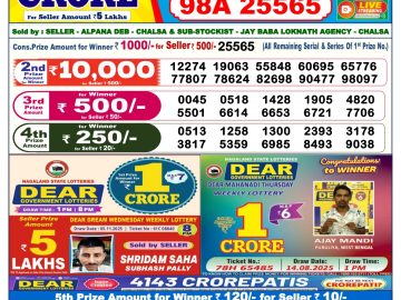 डिअर लाटरी का शाम 6 बजे का रिज़ल्ट दिनांक 14.11.25 लाटरी सम्बाद टुडे